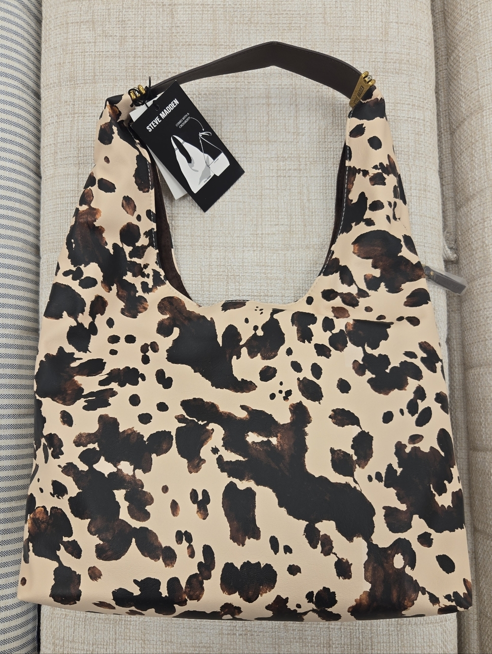 Steve Madden Cow-Print Hobo Handbag - Picture 1 of 6